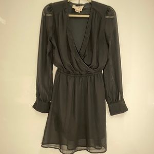 Black, v cut, long sleeve, chiffon cocktail dress